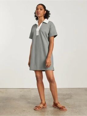 Everlane Organic Cotton Collared Polo Dress Sage Green White Trim Size S